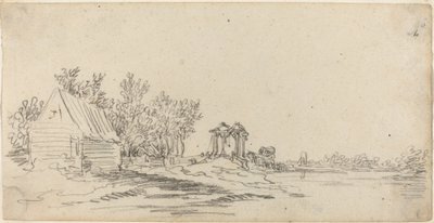 Jokimaisema kaukaisella sillalla tekijältä Jan van Goyen