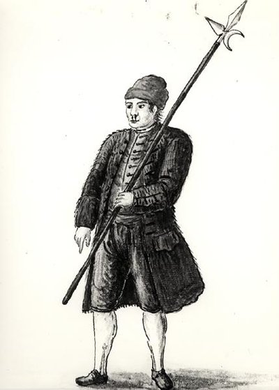 Työmies Venetian Arsenalista (akvarelli paperille) (m/w kuva) tekijältä Jan van Grevenbroeck