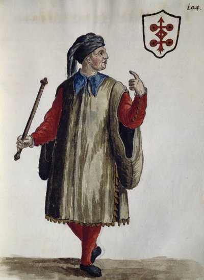 Carrarese-mekko, akvarelli Venetsialaisista vaatteista, lähes kaiken ikäisenä ahkerasti kerätty ja maalattu 1700-luvulla, Jan van Grevenbroek tai Giovanni Grevenbroich (1731-1807), Italia tekijältä Jan van Grevenbroeck