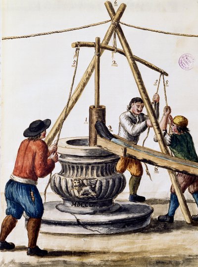 Kaivaa kaivoa, kuvitus Kuvitetusta venetsialaisten pukujen kirjasta, Jan Grevenbroeck (1731-1807), akvarelli, Italia tekijältä Jan van Grevenbroeck