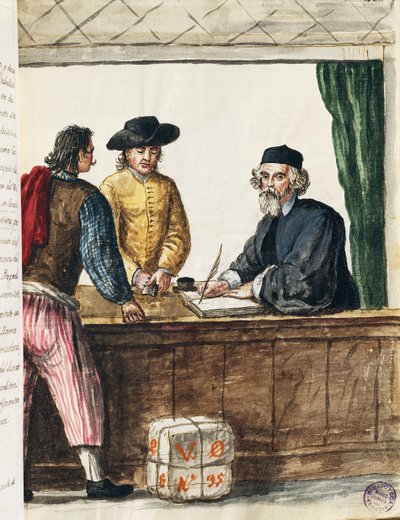 Arvostettu kauppias, kuvitus Kuvitetusta venetsialaisten pukujen kirjasta, Jan Grevenbroeck (1731-1807), akvarelli, Italia tekijältä Jan van Grevenbroeck