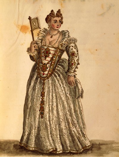 Gentlewoman iltapuku, Jan van Grevenbroeck tai Giovanni Grevembroch (1731-1807), Gli Abiti de Veneziani, kuvitetusta pukukirjasta, akvarelli tekijältä Jan van Grevenbroeck