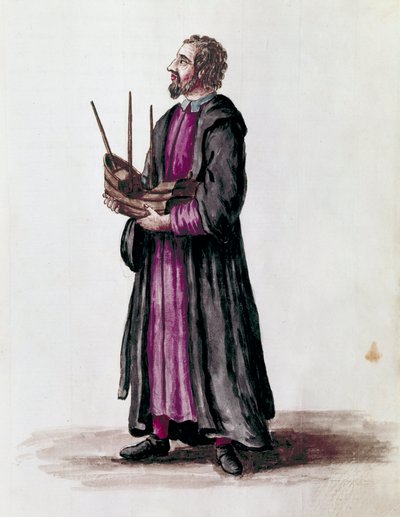 Laivaston arkkitehdin edustajana hän piti käsissään rakentamansa aluksen pienoismallia Detail. Akvarellipiirros ja muste Jan van Grevenbroeckin (tai Giovanni Grevembrochin (Grevenbroch) (1731-1807) käsikirjoituksesta "Venitsialaisten tulli" tekijältä Jan van Grevenbroeck