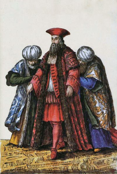 Venetsian ja Konstantinopolin tasavallan suurlähettiläs (kynä ja muste ja wc paperilla) tekijältä Jan van Grevenbroeck