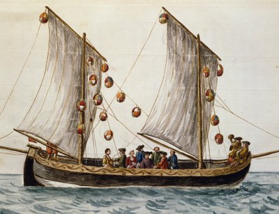 Venetsialainen vene, joka on koristeltu Lunastajan juhlaa varten, kirjoittanut Jan Grevenbroeck (1731-1807), akvarelli, Italia tekijältä Jan van Grevenbroeck