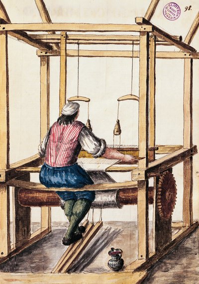 Weaver, kuvitus Jan van Grevenbroeck (1731-1807) käsikirjoituksesta Venetsialaisten mekko, Italia tekijältä Jan van Grevenbroeck
