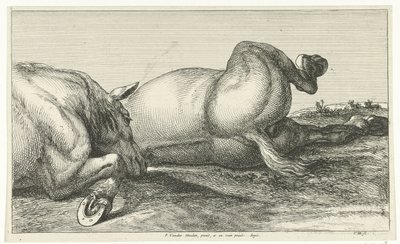 Kaksi kuollutta hevosta makaavat toistensa takana Dead Horses (sarjan nimi) tekijältä Jan van Huchtenburg