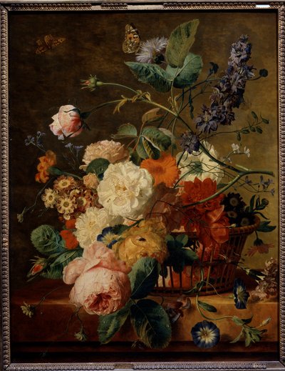 Kukkakori perhosilla. Jan Van Huysumin (1682-1749) maalaus Ec. Hol. tekijältä Jan van Huysum