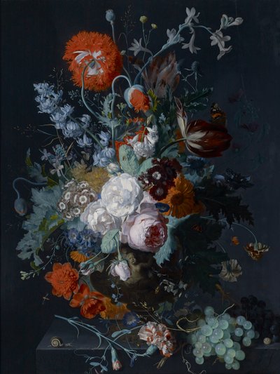 Kukkien ja hedelmien asetelma, n. 1715 tekijältä Jan van Huysum