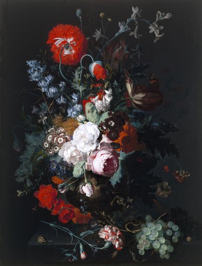Kukkien ja hedelmien asetelma, n. 1715 tekijältä Jan van Huysum