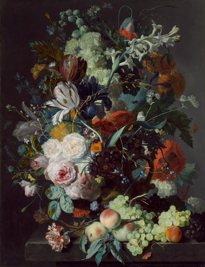 Asetelma kukkien ja hedelmien kanssa, n. 1715 tekijältä Jan van Huysum