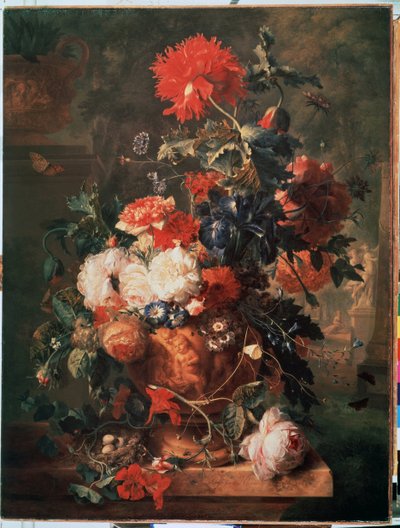 ""Kukkakimppu"" (Kukat) Edustettuna on myös pesä, jossa on munia ja hyönteisiä (mukaan lukien perhonen, kärpänen, muurahainen ja leppäkerttu) Jan van Huysumin (1682-1749) maalaus 1722 Eremitaaši Pietari tekijältä Jan van Huysums