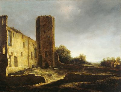 Egmond aan den Hoefin linnan rauniot lähellä Alkmaaria. tekijältä Jan van Kessel