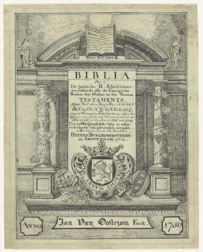 Raamatun otsikkosivu vuodelta 1721 tekijältä Jan van Oosterom