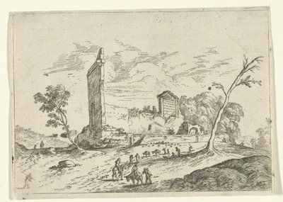 Maisema roomalaisten raunioiden ja aasinpaimenten kanssa tekijältä Jan van Ossenbeeck (attributed to)