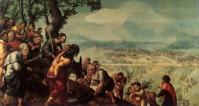 Kristuksen tulo Jerusalemiin, keskustaulu triptyykistä, n. 1526 tekijältä Jan van Scorel