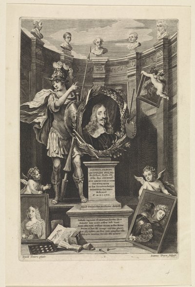Itävallan arkkiherttua Leopold Williamin muotokuva taiteen keräilijänä Theatrum Pictorium (sarjan nimi) Nimisivu: David Teniers, Theatrum Pictorium, 1658 tekijältä Jan van Troyen