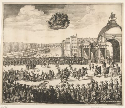 Kuningas Vilhelm III:n saapuminen Haagiin, 1691 Blydellä, paljon toivottu, ja ensimmäinen Englannin kuninkaan, Skotlannin, Vranckryckin ja Yerlandtin kuninkaallinen Inhalingh. Binnen Haagissa 5. helmikuuta, den Jaeressa 1691 (nimi tekijältä Jan van Vianen