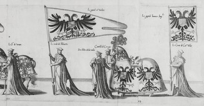 Banderollit keisari Kaarle V:n hautajaisissa 1559 tekijältä Jan van and Doetechum Doetechum the elder