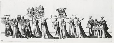 Keisarilliset aseet keisari Kaarle V:n hautajaisissa 1559 tekijältä Jan van and Doetechum Doetechum the elder