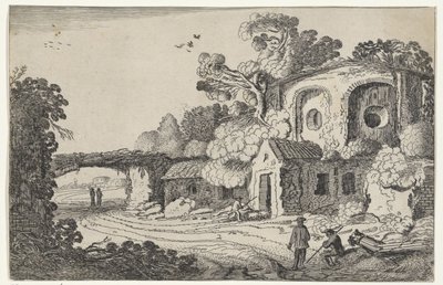 Landschap tapasi oude burchtin Rauniot maisemassa (sarjan nimi) Muinaiset rauniot ja eräät kauneimpia alueita (sarjan nimi) tekijältä Jan van de Velde (II)