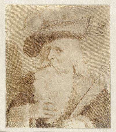 Mies turkiskaulus, hattu ja henkilökunta tekijältä Jan van de Velde (II)