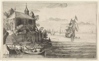 Kaksimestari rannikolla, jossa on kappeli Merimaisemat (sarjan nimi) tekijältä Jan van de Velde (II)