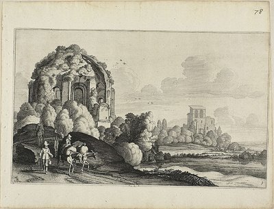 Matkustajia Minerva Medica -temppelin edessä Roomassa tekijältä Jan van de Velde II