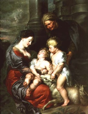 Madonna ja lapsi Pyhän Elisabetin ja lapsen Pyhän Johannes Kastajan kanssa tekijältä Jan van den Hoecke
