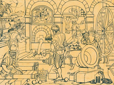 Tykkivalimo, piirustus Nova Repertasta tekijältä Jan van der (1523 1605) Straet