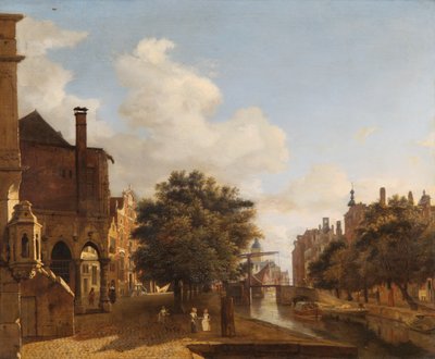 Arkkitehtoninen fantasia, vanha kaupungintalo, Amsterdam n. 1667-1672 (öljy tammilevylle) tekijältä Jan van der Heyden