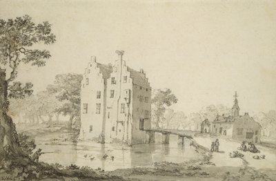 Zuylenburghin linna (Slot Zuylen) (kynä ja lyijykynä paperilla) tekijältä Jan van der Heyden