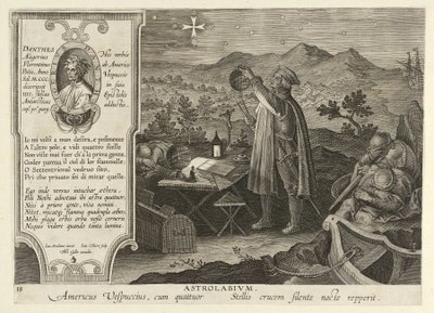 Amerigo Vespucci etsimässä eteläristiä Astrolabe-pubin kanssa. 1600. tekijältä Jan van der Straet
