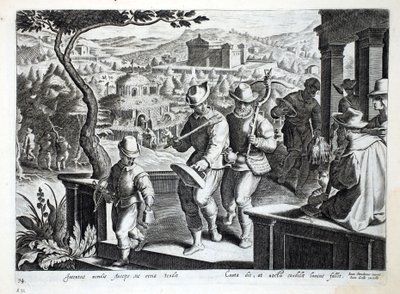 Lintujensieppaajat lähtevät pyytämään mustarastaita, kuvitus julkaisusta "Venationes, Ferarum, Avium, Piscium" (Metsästys: Wild Beasts, Birds, Fish), kaiverrettu Jan Collaert (1566-1628), pub. kirjoittanut Phillipus Gall tekijältä Jan van der Straet