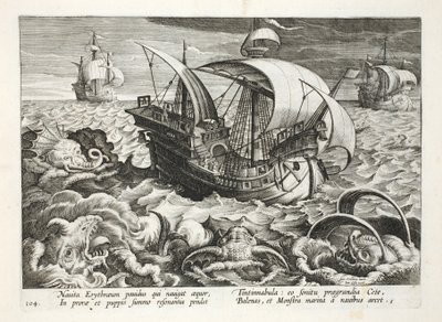 Merieläinten metsästys, levy 84, kuvitus teoksesta "Venationes, Ferarum, Avium, Piscium" (Metsästys: Wild Beasts, Birds, Fish), kaiverrus Jan Collaert (1566-1628), pub. kirjoittanut Phillipus Gallaeus, Amste tekijältä Jan van der Straet