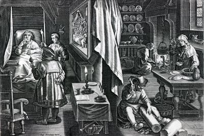 Hyacum et lues venerea, levy 6 Nova Repertasta, kaiverrus Philip Galle, n. 1580-1605 (kaiverrus) tekijältä Jan van der Straet