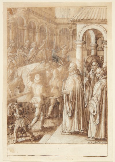 S. Giovanni Alberti Fiorentinon historia. Aukiolla pyhimys syyttää Firenzen piispoja simoniasta(?) tekijältä Jan van der Straet