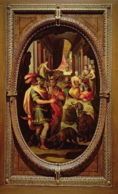 Ulysses, Merkurius ja Circe, 1570 (öljy liuskekivellä) tekijältä Jan van der Straet