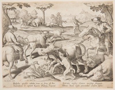 Buffalo Hunt, levy 27 Hunts of Game, Birds and Fish -sarjassa tekijältä Jan van der Straet, called Stradanus