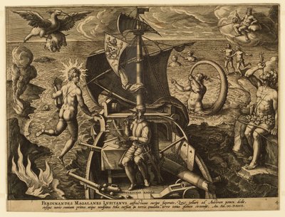 Ferdinand Magellan Portugalilainen, levy 4 "America Retectionista" tekijältä Jan van der Straet, called Stradanus
