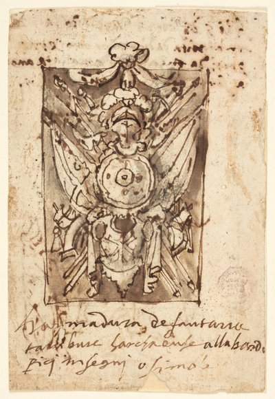 Sketchbookin sivu: Military Trophy tekijältä Jan van der Straet, called Stradanus