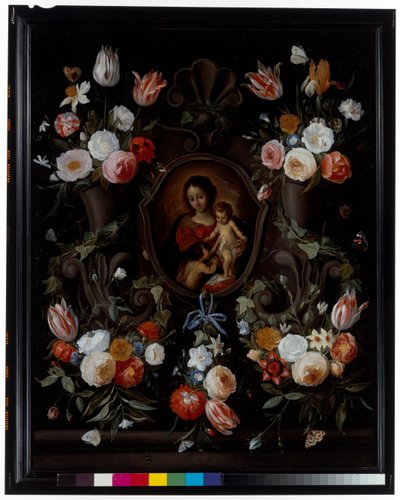Kukilla ja perhosilla koristeltu kivikartaussi tekijältä Jan van the Elder Kessel