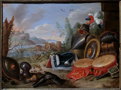 Aseiden pokaali. Jan I Kesselin maalaus Vanha (1626-1679) Ec. Flam. tekijältä Jan van the Elder Kessel