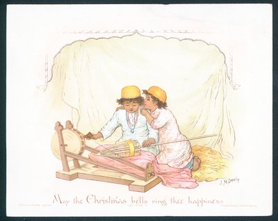 Viktoriaaninen joulukortti kahdella nuorella pojalla (chromolitho) tekijältä Jane M. Dealy