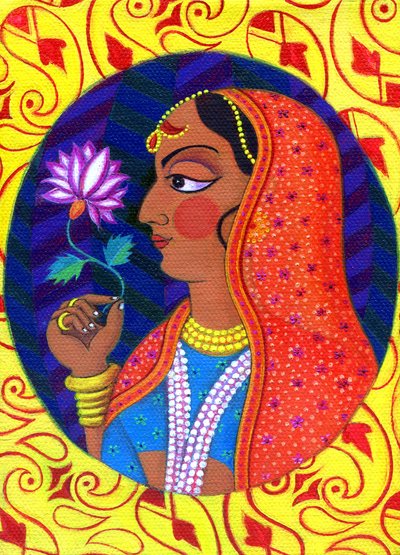 Maharani valkoisella ja vaaleanpunaisella kukalla, 2011, tekijältä Jane Tattersfield