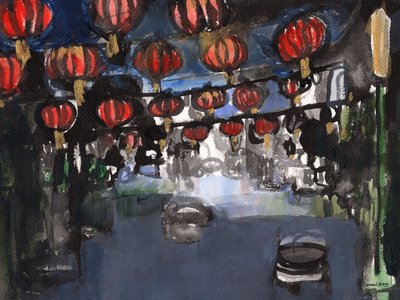 Chinatown, n.2023 (sumi-muste, akvarelli paperille) tekijältä Janel Bragg