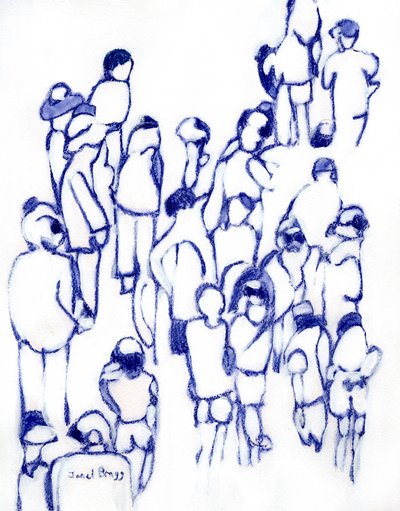 Crowd in Blue, n. 2024 (sekatekniikka paperille). tekijältä Janel Bragg