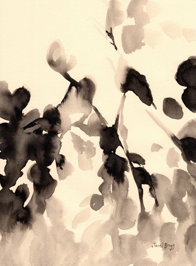 Leaves Abstract in Ink II, n.2019 (muste paperille) tekijältä Janel Bragg