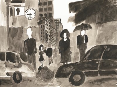 Manhattan Abstract I, noin 2014 (tussi paperille) tekijältä Janel Bragg