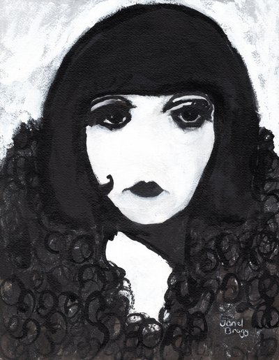 Sireeni tekoturkistakissa, n.2020 (sumi-muste ja gesso paperille). tekijältä Janel Bragg